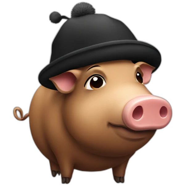 fullface sad brown boar pig with black winter hat emoji