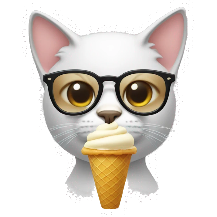 Cat eating icecream wearing glasses emoji