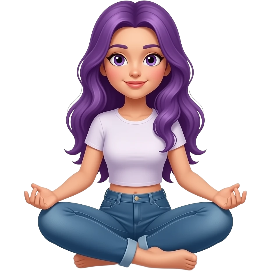 sexy girl with long purple hair is sitting cross-legged on the floor emoji