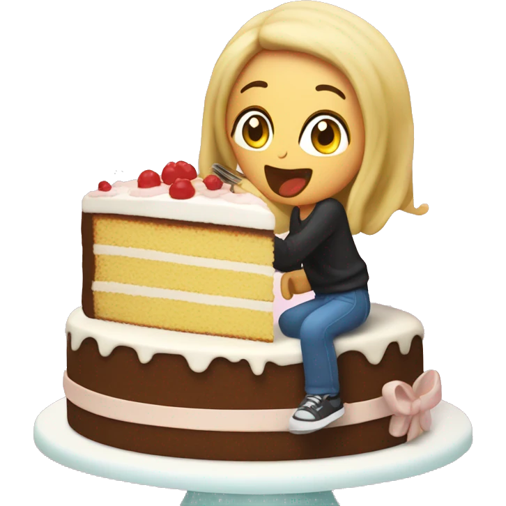 cake eating cake while sitting on cake emoji