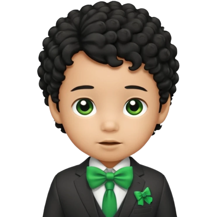 baby boy curly black hair in suit, with green bow emoji