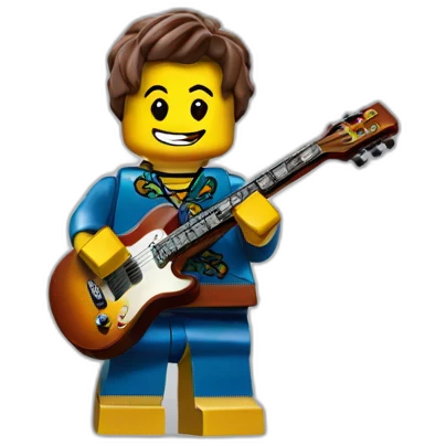 A Lego character who plays thé guitar emoji