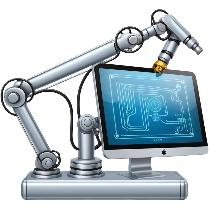 web browser window with circuit lines and a robotic arm, for automation emoji