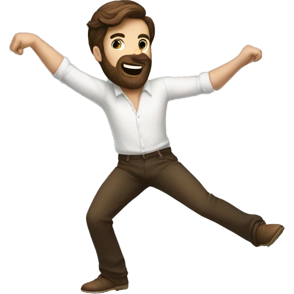 Brown haired guy with a beard doing the whip dance emoji