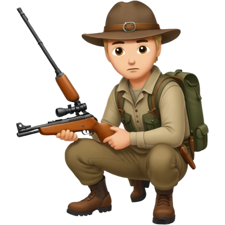 man hunter crouching with gun, alert expression emoji