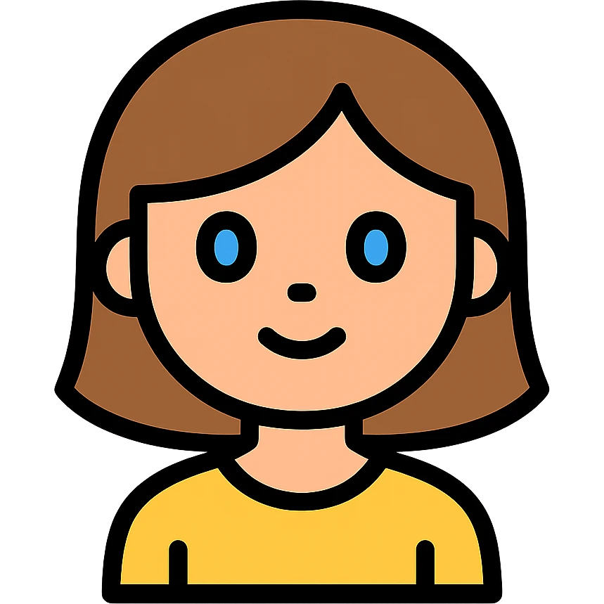 color outline icon of a girl with brown hair and blue eyes emoji