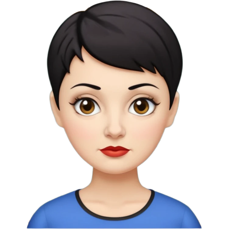 classic teacher emoji but fatter and with a black pixie cut, make her white and the pixy cut is pointy and dark brown and she is very fat emoji