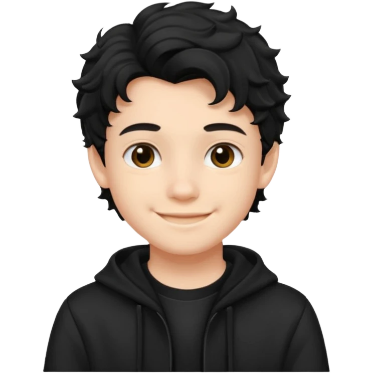 Menino de 15 anos de cabelo ondulado preto roupa preta  emoji