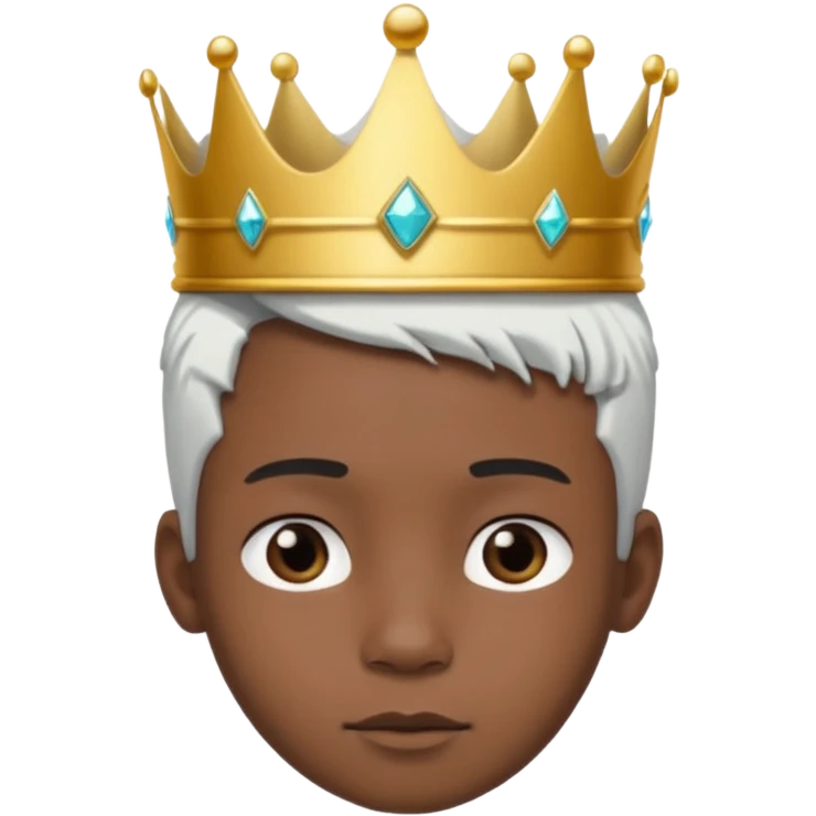 Royal black Kid boy with crown head 3d only face half rotate white hair emoji