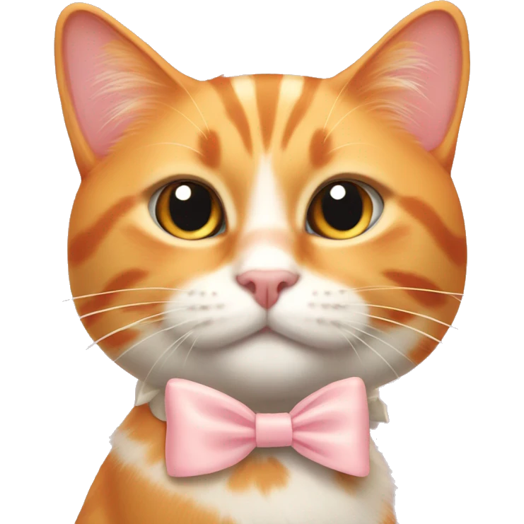 A orange cat with a very light pink bow on its left ear emoji