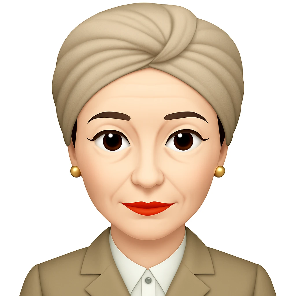 add a classic, neutral-colored turban to Simone de Beauvoir's head, keep the emoji style and all other features unchanged emoji
