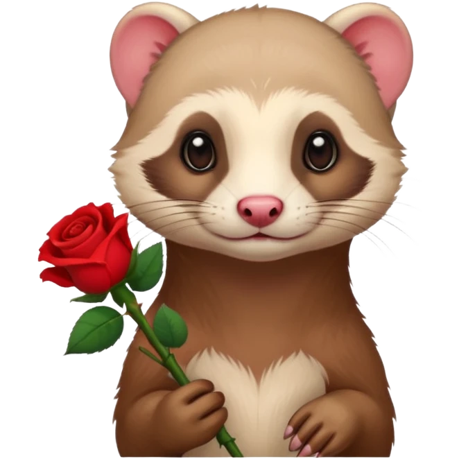 A ferret holfing a red rose emoji
