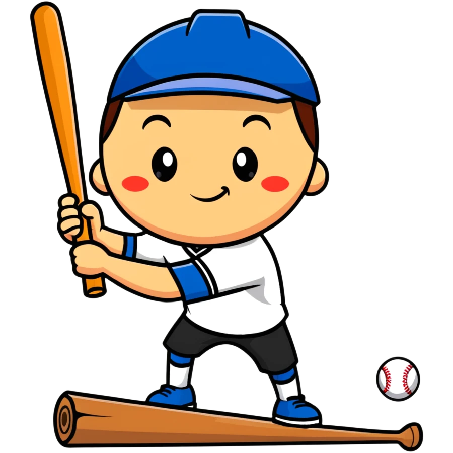 a wooden log with thin stick legs, cute cartoonish face, holding a baseball bat emoji