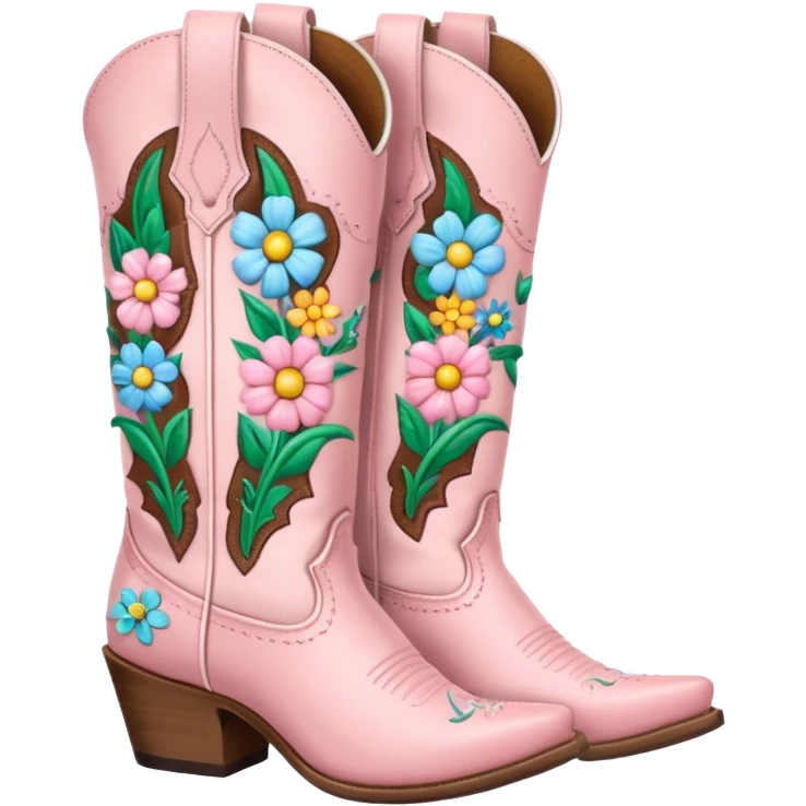 Pastel Pink cowgirl boots with pastel flowers emoji
