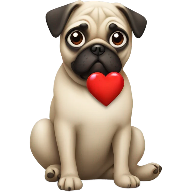 Cute pug holding a heart emoji