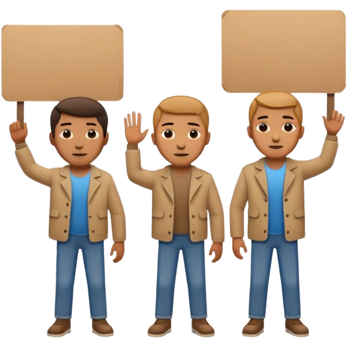 men with cardboard in hands stopping cars emoji