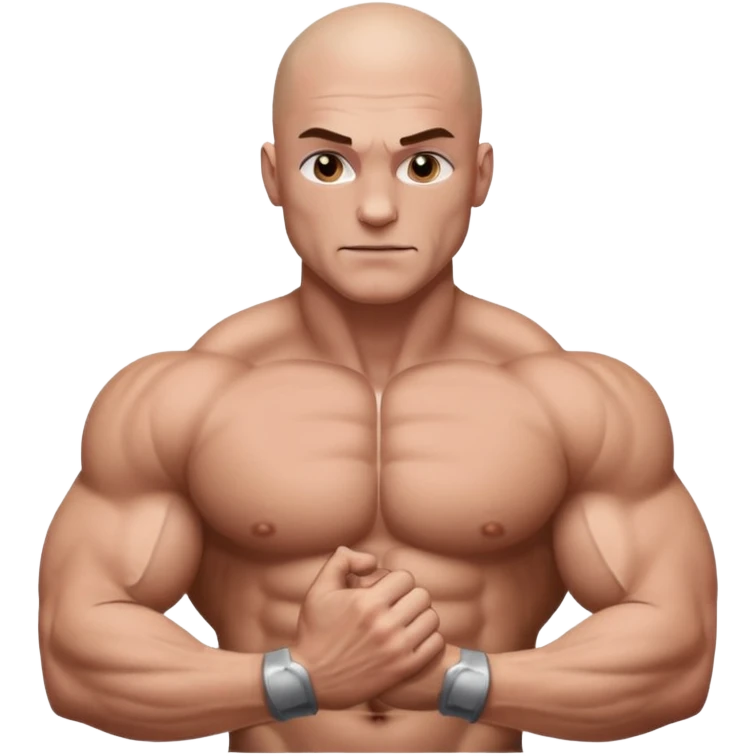 White skin, Shirtless, a lot of brown hair on the chest, Bodybuilder, big biceps and shoulders. Bald head emoji
