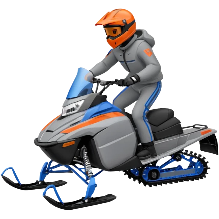 red Lynx brand snowmoble wheelies. driver with gray clothes and black/orange / blue helmet emoji