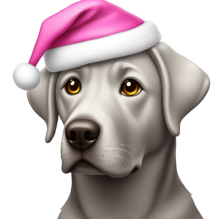 Silver Lab wearing pink Santa hat emoji