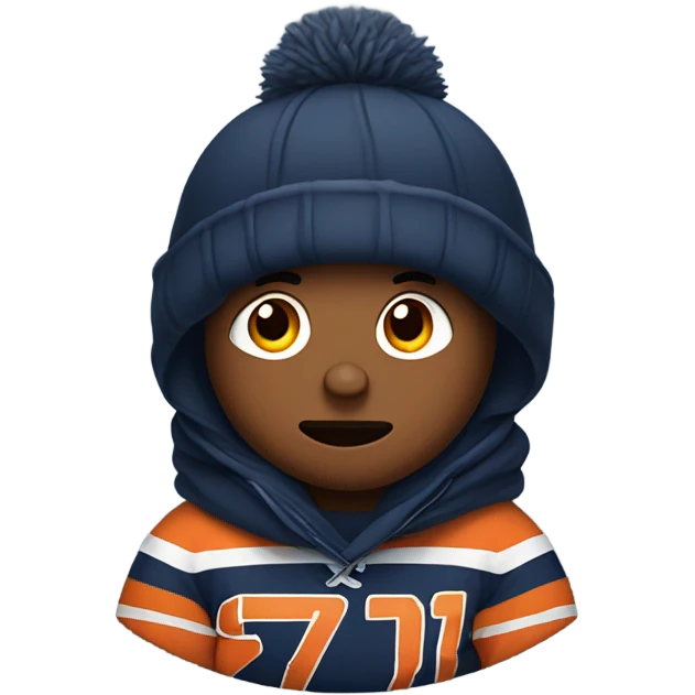 Bobby wearing a bears jersey all bundled up for a winter football game emoji