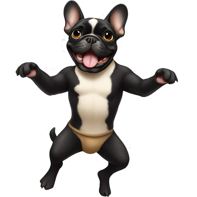 Black and tan colored French bulldog dancing emoji