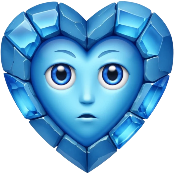 very sharp very broken broken blue gem mineral , multiple irregular chunks, very shiny with two eyes and heart shaped thousand edges emoji