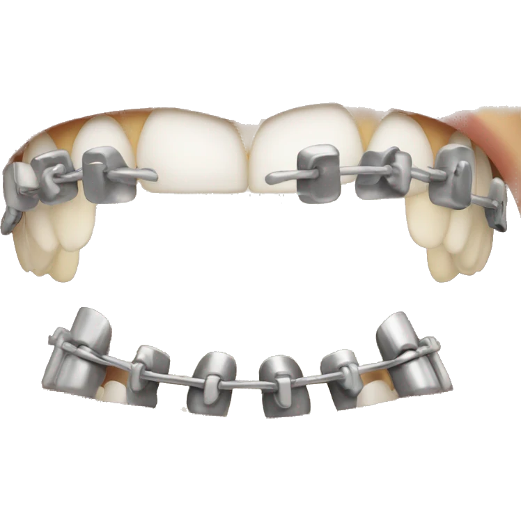 person with metal braces ontop of white teeth smiling emoji