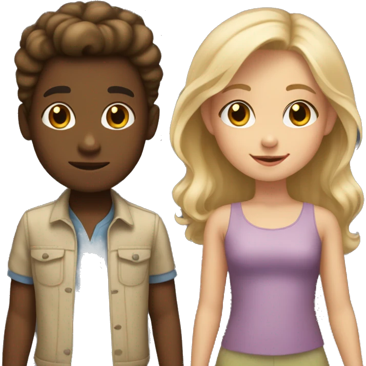  blonde boy and girl with brown hair and a brown skin kid emoji