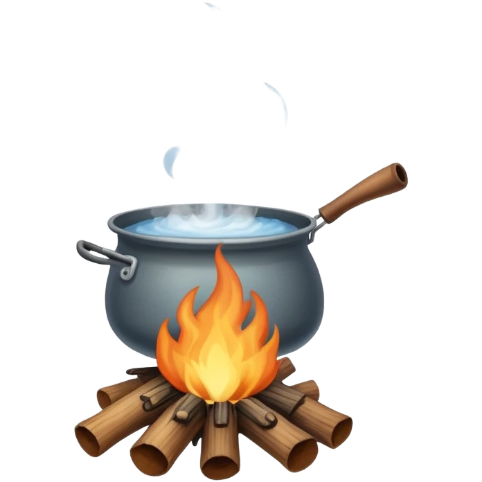 campfire with pot of boiling water hanging above, steam coming out emoji