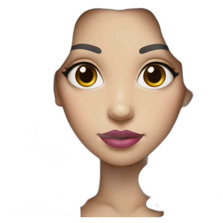 Woman with white skin, long dark hair, wavy hair and pink lips emoji