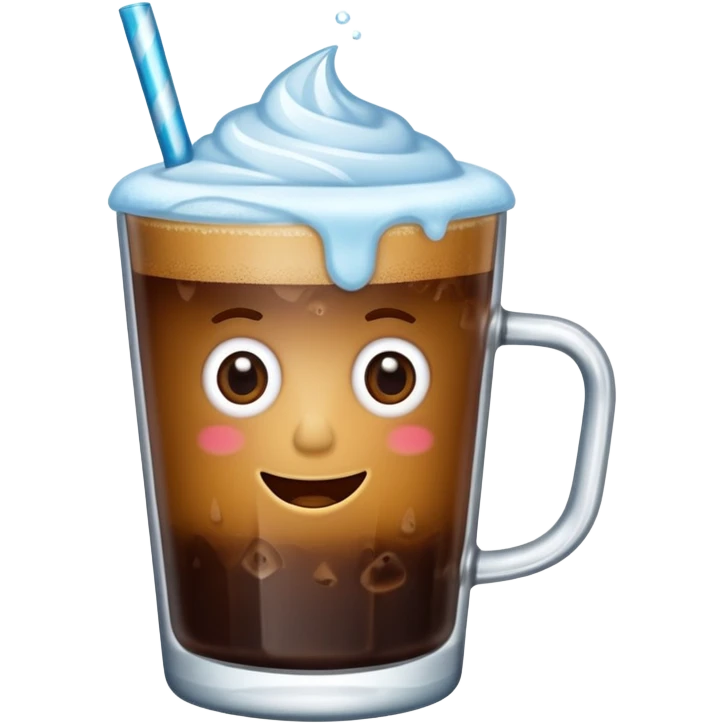 Cafe con hielo en una taza que diga ami emoji