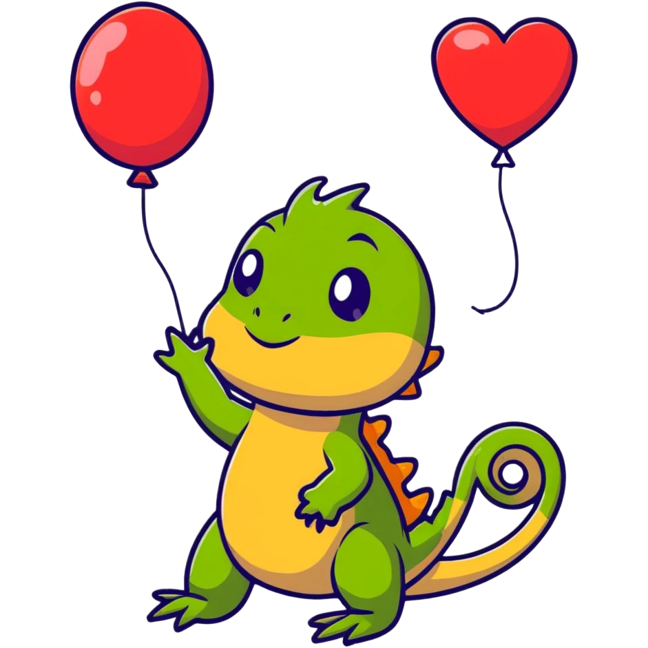 bearded dragon with heart balloon emoji