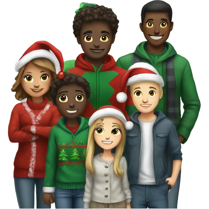 A group of friends in Christmas clothes emoji