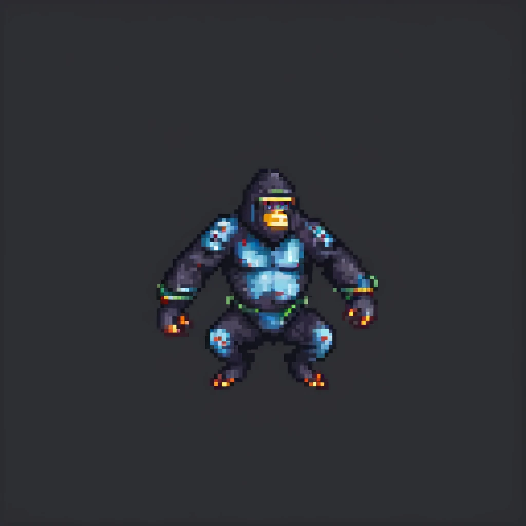 gorilla ninja, leaping, pixel art style, retro video game look emoji