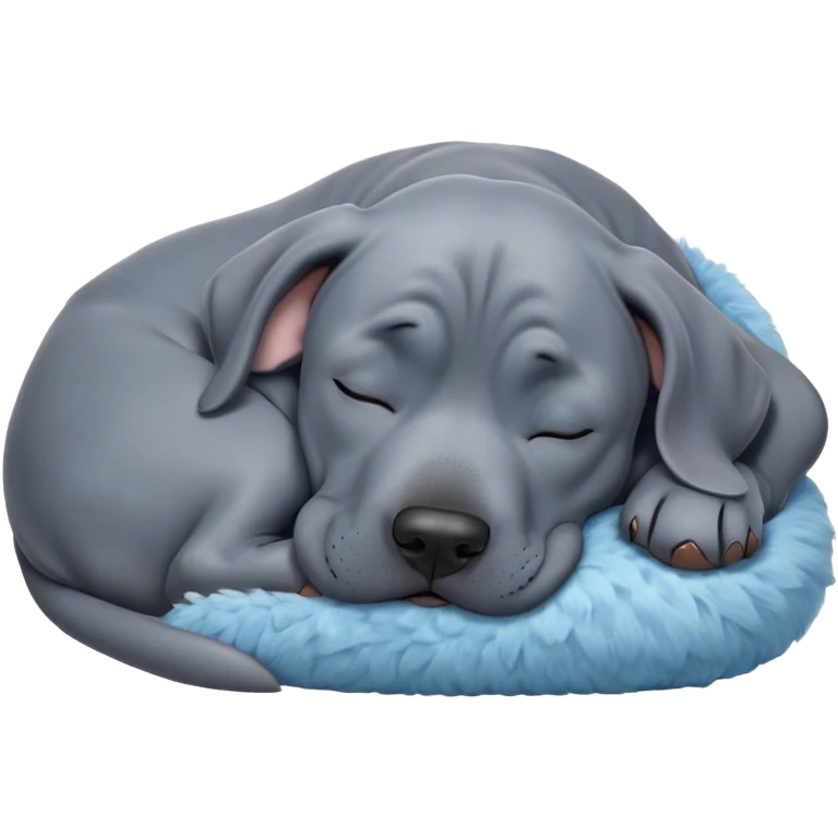 Meme-Worthy Cute Sleeping Blue Great Dane Portrait Emoji, Head resting peacefully with a contented smile, showcasing a delightfully massive build and a luxuriously soft blue Fur, eyes shut in a serene nap, Simplified yet hilariously adorable features, highly detailed, glowing with a soft, drowsy light, high shine, relaxed and utterly lovable, stylized with an air of playful laziness, bright and heartwarming, soft glowing outline, capturing the essence of a comically sleepy guardian, so meme-worthy it feels like it could instantly become the next viral sensation of adorable slumber! emoji