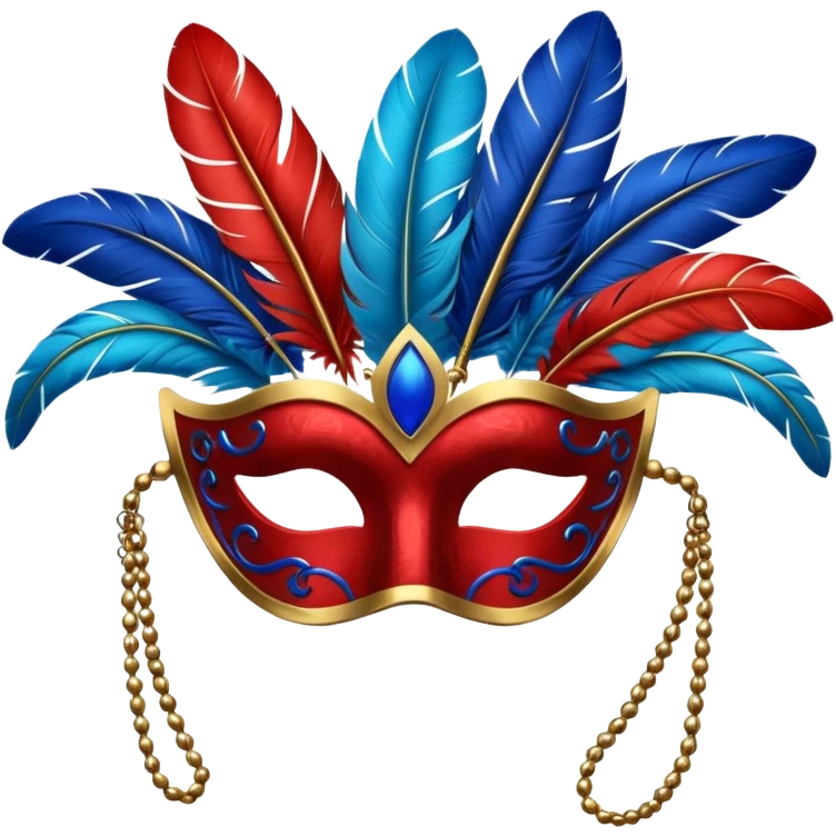 masquerade mask with red and blue feathers emoji