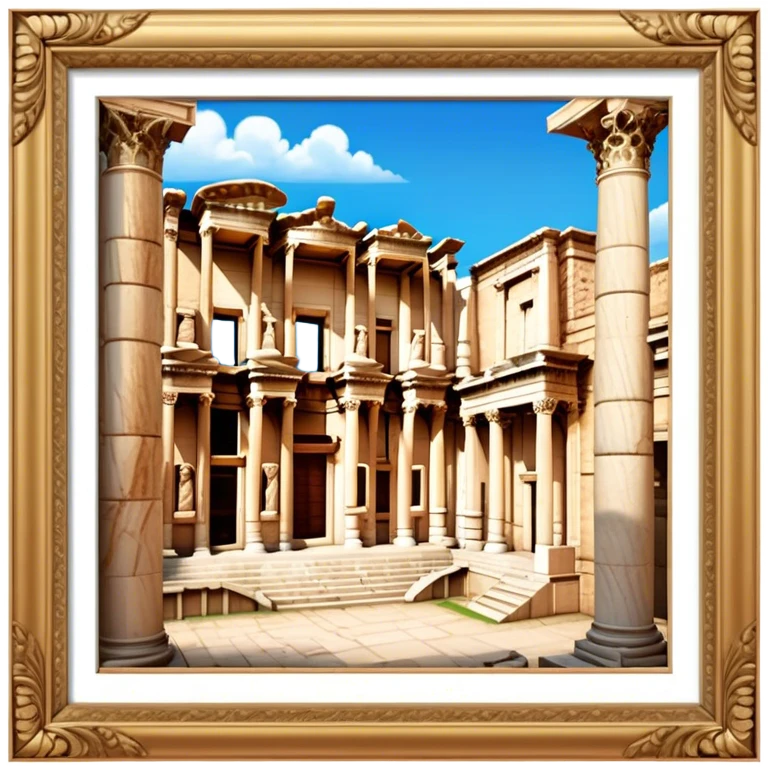 Cinematic Realistic Library of Celsus Landmark Emoji, depicted with an ornate ancient facade rendered with lifelike textures and warm, historical lighting. emoji