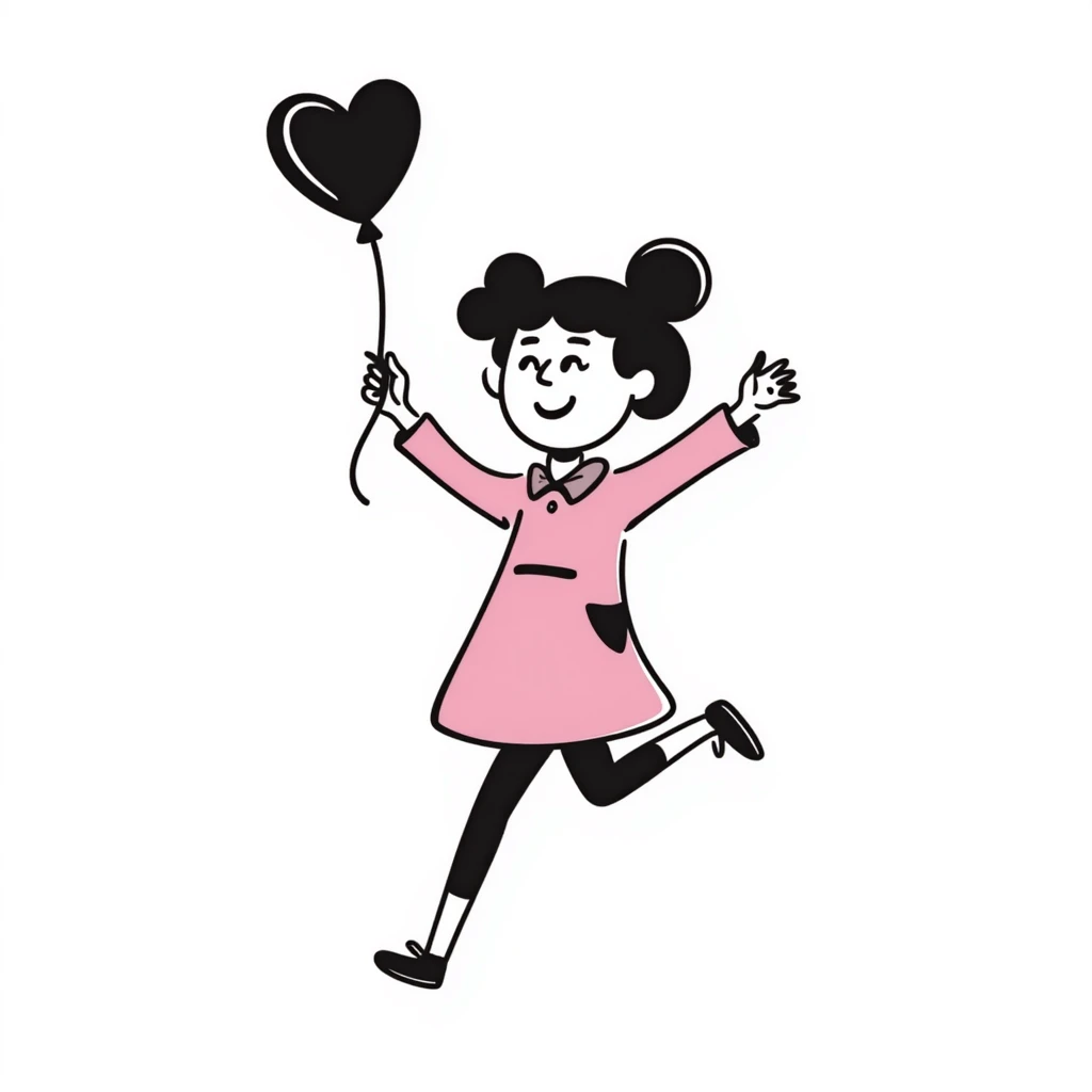 pink girly girl hand-drawn with playful details in doodle style emoji