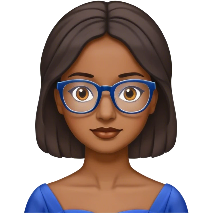 Women with glasses, darker skin, briwn eyes blue gla emoji