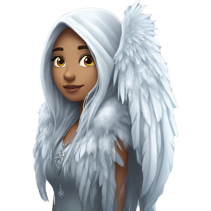 big wings, hood, silver, feather, icy ,snowflake, Beautiful, fairy, long hair emoji