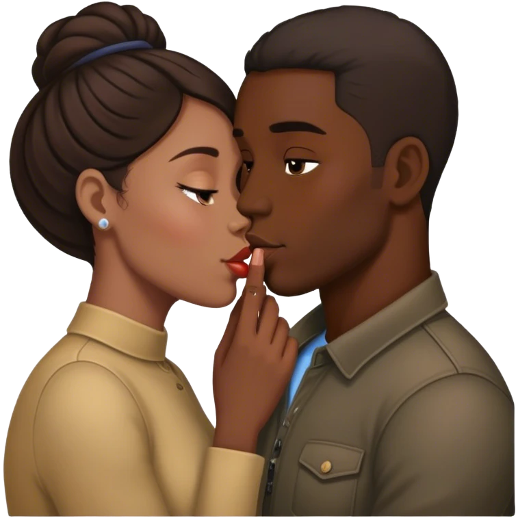Black man kissing brunette emoji