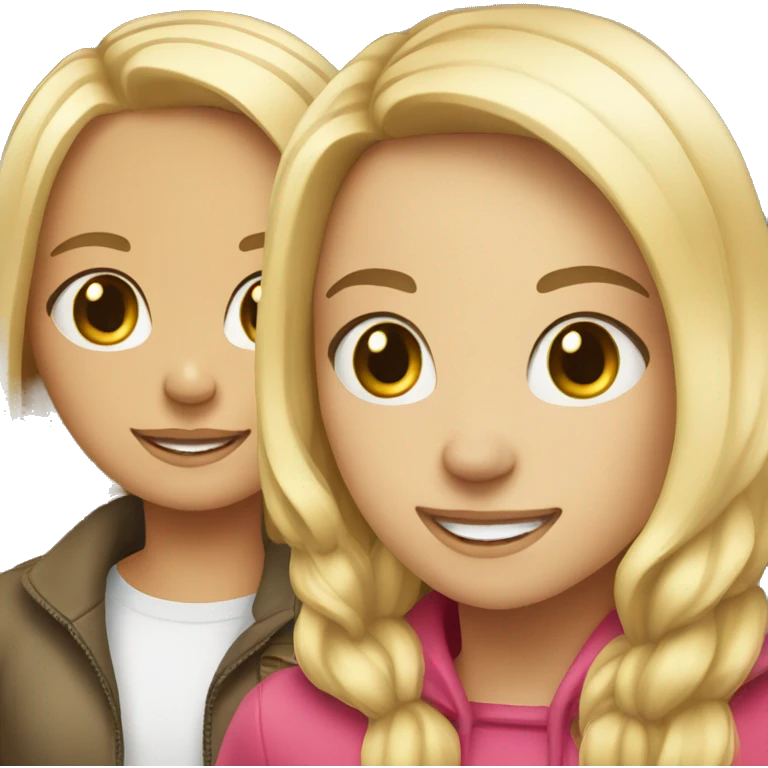blonde girl and brunette girl smiling together  emoji