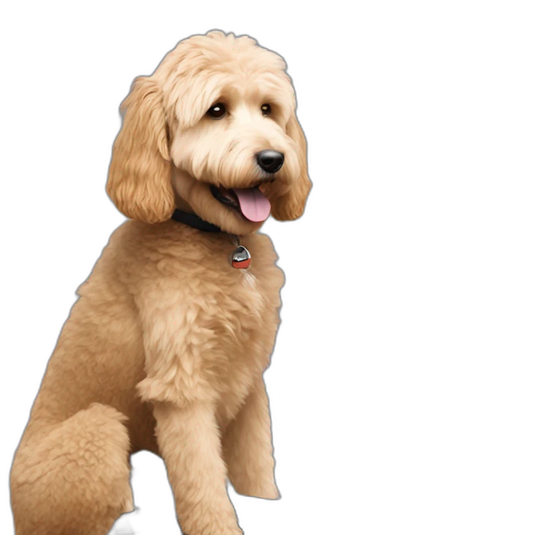Goldendoodle on a spin bike emoji