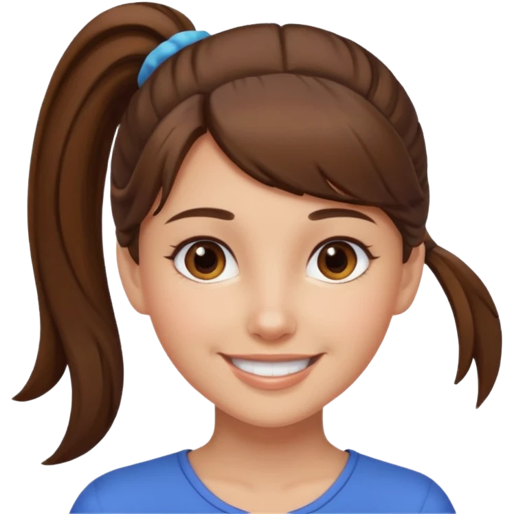 a brown haired girl  in one high ponytail but make her really pretty with brown eyes emoji