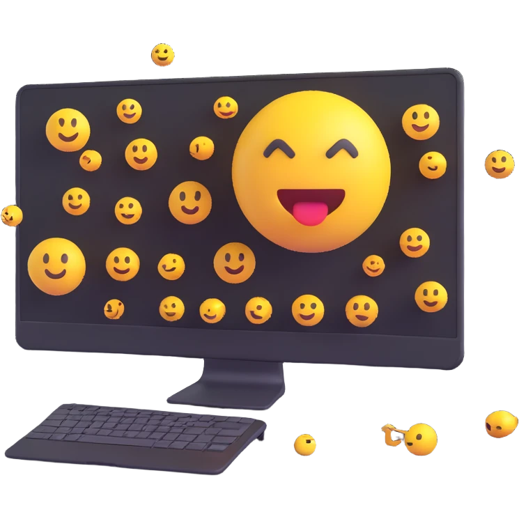 Add 3D style code elements on the screen and desktop, keeping 3D emoji style with bright colors and a simple background, maintaining transparent background. emoji