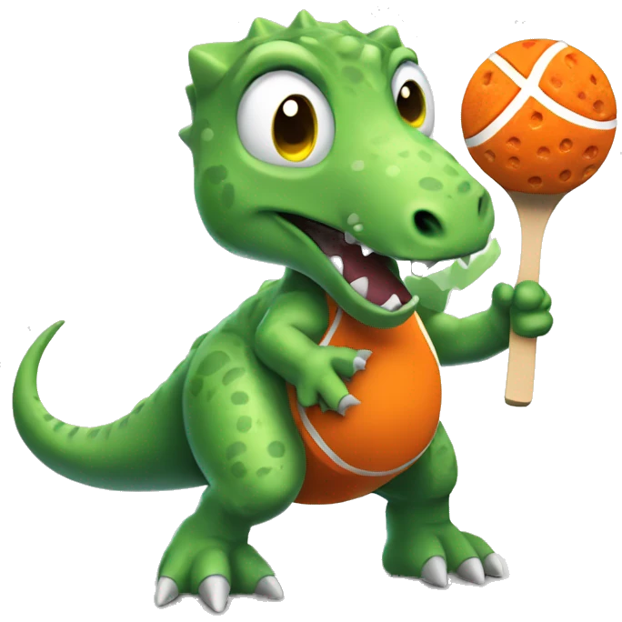 Dinosaur playing pickleball emoji