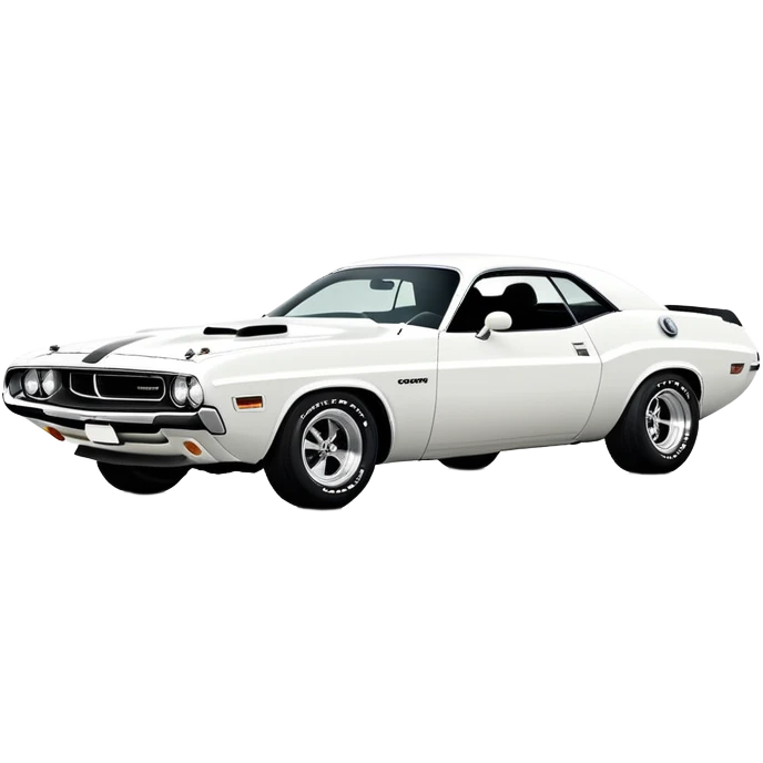 Completely white 1971 Dodge Challenger muscle car, side view, no racing stripes, pure white paint job, minimalist style, classic American muscle car from Tarantino's Death Proof movie emoji