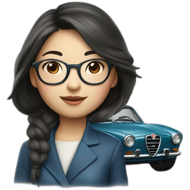chinese girl with glasses drving alfa romeo emoji