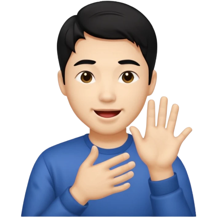 Asia guy black hair side part rubbing hand together and smirking with tongue out on the side emoji