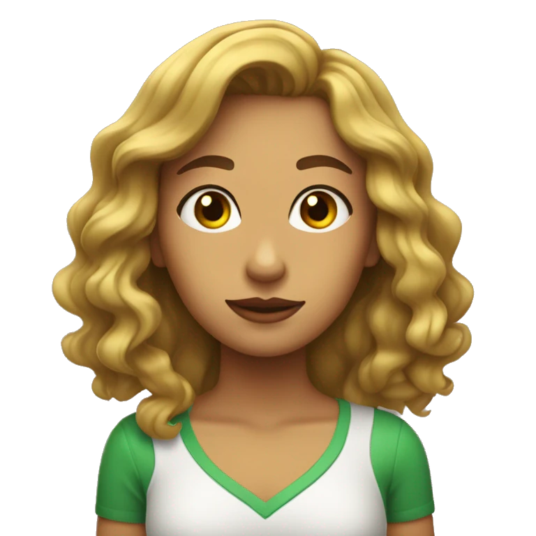 chica adolescente con el pelo  con ondas y rubio, ojos verdes emoji